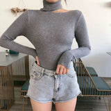 Knitted Women high neck Sweater Sexy Off Shoulder Pullovers Turtleneck Autumn Winter Basic Women Sweaters Slim Fit