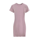 Zingj Trendy Women's Dress With Round Neck And Short Sleeves Is A New Slim And Pure Color Waist-Hip Skirt In