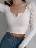 Rib Knit Long Sleeve Crop Top- Outfit