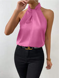 Women's Clothing 2025 Summer New Color Clove Hanging Neck Sleeveless Vest Ribbon Simulation Silk
