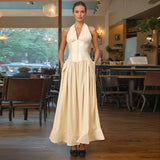 Light-Cooked Windy Sexy V-Neck Hanging Neck Dress Dress 2025 New Niche Girded Lanky Dress