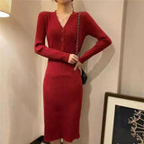 Long Knit Dresses Covered Hip Sweater Mom and I Dress Over The Knee Winter Outer Waist Western Style Base