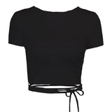 Backless White T Shirt Crop Top Women Y2k Aesthetic Clothes Korean Fashion Kawaii Short Sleeve Tshirts Sexy Summer
