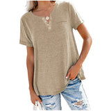 Zingj And Summer New Top V-Neck Short-Sleeved Pocket Loose T-Shirt Women-Outfit