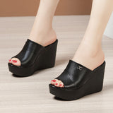 Heel Slippers Women's Summer 2023 New Style Muffin Thick Soles Fashionable Large Size Flip-Flops Skid-Proof Slippers Wear High-Heeled