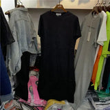 Women Over Size O-Neck Short Sleeve Solid Summer Cotton T Shirt Dress