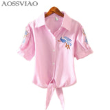 Top Summer Women Casual Tops Short Sleeve Embroidery White Top Blouses Shirts Sexy Kimono Loose Beach Shirt Blusas