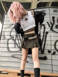 y2k Star Pleated Skirts Vintage High Waisted Zipper Cute Grunge Mini Skirts Women Prepply Academic Jeans Skirts