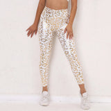 Bronzing Leopard Print Sporty Leggings Woman High Waist Gym Fitness Tights Ladies Sport Pants Plus Size Sportswear