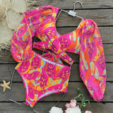 High-Waisted Split Long-Sleeved Swimsuit Women 2025 New Sexy Dew Back Cross-Tie With Deep V