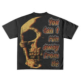 New Skull Print Mode Short-Sleeved Round-Collar Street Wash Hip-Hop Fashion Brand Retro Loose