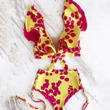 Waist Bikini 2021 Ruffle Swimwear Women Print Sexy Swimsuit Push Up Bikinis Plus Size Bathing Suits Floral Beach