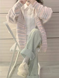 Zingj Splicing Striped Sweater Female 2024 Autumn And Winter New Design Sense Lazy Wind Female Knit Cardigan Coat Tide-Outfit