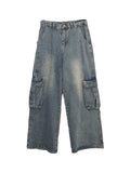 Zingj Old Vintage Washed Jeans For Versatile And Versatile High Street Pocket-Down Casual Cargo
