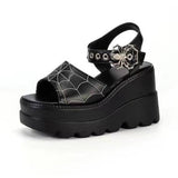 Summer New Gothic Sandals Punk Hottie 9Cm Spider Web Embroidery Spider Buckle Women's