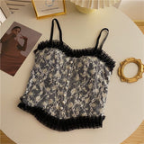 Feminino Print Floral Patchwork Lace Casual Camisole Female Sleeveless Pearl Elastic 2022 Summer Fashion Tank Tops