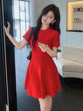 Zingj Shot Summer Bottom A-Shaped Dress 2024 Short-Sleeved New Women's Ice Silk Knitted Dress French Retro