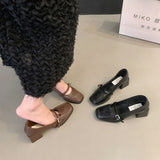 Zingj Thick Heel Night Night Shoes French Shoes Women's Shoes 2024 New Spring And Fall Black Mary Jane Small Leather
