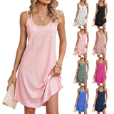 Zingj Summer New Round Collar Sleeveless Solid Color Casual Sling Dress Female-Outfit