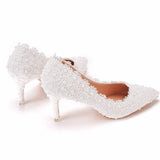 Cm Pointed Single Shoes Small Thin Heel Single Heel Single Shoe Tips Shoes Large Size Women's Shoes Lace Wedding Shoes Bridesmaid