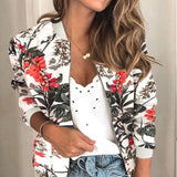 Casual Floral Printed Bomber Jacket Autumn Elegant Zipper Coat Office Wear Slim Office Jackets Vintage Outwear