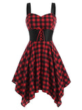 Black Plaid Vintage 50s Dress Women Lace Up Patchwork Sling Sexy A Line Party Gothic Ladies Elegant Retro