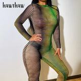 Women Sexy Autumn Long Sleve Gradient Printed Bodycon Jumpsuit Overalls 2021 Fall Clothes Wholesale Items