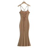 Zingj Trendy Women's Dress Sexy Back Tie Rope Halter Skirt Fashion Pure Fashion Hot Girl Fishtail