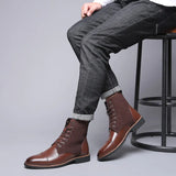 Zingj Men's Casual Martin Boots Men Plus Down Leather Shoes Plus Size Men's Shoes Fashion Cotton