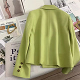 Green Short Blazer Woman 2025 Early Autumn New Design Temperament Small Casual Suit