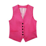 Women's 2025 Spring New Fashioned Colored Flax-Blend Vest + Shorts