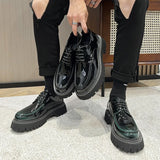 Zingj Men's Casual Leather Shoes Male Round Head British Patent Leather Breathable Men's Shoes Business Dress Wedding Groom Shoes