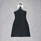 High-End Women's Clothing Direct Personality Suit Collar Dress Bump Color Button Hanging Neck And Axe Bandage
