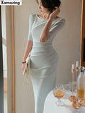 Dress For Women Elegant Midi Bodycon Dress Office Ladies Solid Clothing Femme Fashion Summer