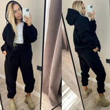 Zipper Hooded Sweatshirts Set Women Long Sleeve 2pcs Sets Female Loose Pockets Long Pant Suits Winter Solid