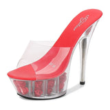 Zingj Hate Day High Nightclub Super High Heels Slippers Women's Shoes Runway Show Pole Dancing Shoes Crystal Bottom Waterproof