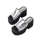 Sandals Women's Rough Heels 2024 Summer New Simple Word Flip-Flops Comfortable Loose Cake Soles 10Cm Thick-Soled