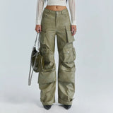 Zingj Cargo Pants Fall 2024 New Personality Splicing Loose PU Leather Pants Casual Wide-Leg Pants