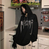 Black Gothic Hoodies Harajuku Oversized Streetwear Women Punk Autumn Thick Sweatshirt Y2k Casual Retro Pullover