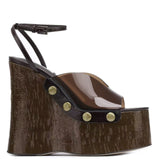 Heeled Sandals Women 2025 New Wear Thick-Soled Wood-Grass Waterproof Table Sandals Metal Stud