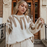 Winter Fashion Vintage Women Geometric Print O-neck Pullover Long Sleeve Loose Knitted Oversize Sweater
