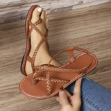 Zingj Sandals Women Summer 2024 New Woven Solid Color Herringbone Toe Casual Women's