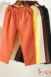 Pants Women Summer Harem Cotton Linen Solid 5-color Womens Trousers Elegant Thin Loose All-match Leisure Simple Chic