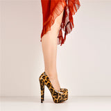 Onlymaker Women's Platform 16CM Thin Heels Pumps Fashion Leopard Round Toe Shoes Sexy Party wedding Stiletto Plus Size