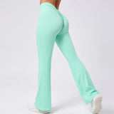 Zingj Hip Yoga V Waist Bell Bottom Pants Fitness Exercise Wide Leg Micro La High Waist Fast Drying Yoga Pants 43210-Outfit
