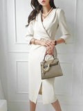 Able Temperament Dress 2025 New Korean Style V Collar Mid-Pack Hip Bottom