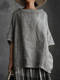 Summer Cotton Linen Solid Color Loose