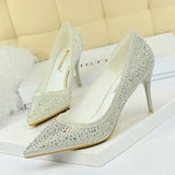 Zingj Korean Version Of Fashion Banquet Women's Shoes Thin Heel Shallow Mouth Pointed Head Sexy Show Thin Water Diamond Color Diamond High Heel Single