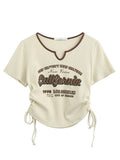 Y2k T Shirt Women Letter Crop Top Americal Retro Short Sleeve Tees Korean Graphic Slim Summer Tshirts 2000s