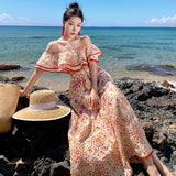 Zingj Bilateral Flounces One Word Collar Embroidery Hollow Long Dress Female Sense Shoulder